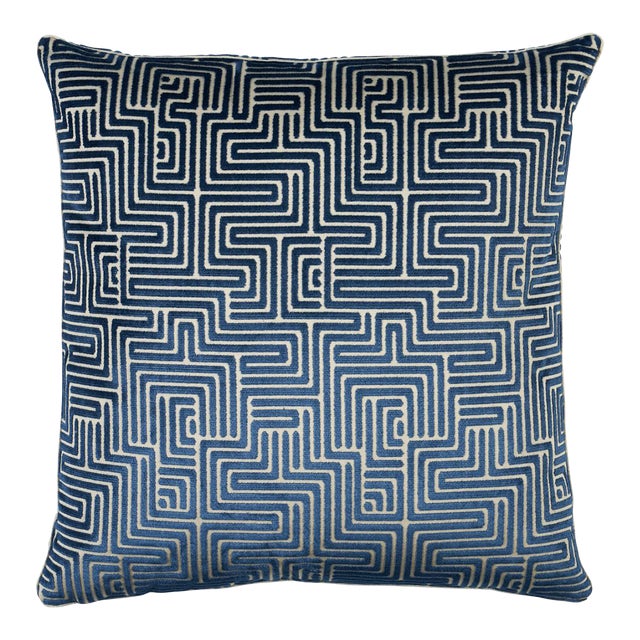 Schumacher Lisboa Velvet 20" Pillow in Midnight Blue For Sale