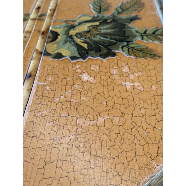 Contemporary Vintage Coastal Tortoise Bamboo Octagonal Dining Table With Decoupage Floral Top For Sale - Image 3 of 12