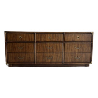 1970s Drexel Accolade Campaign Low 9 Drawer Dresser For Sale