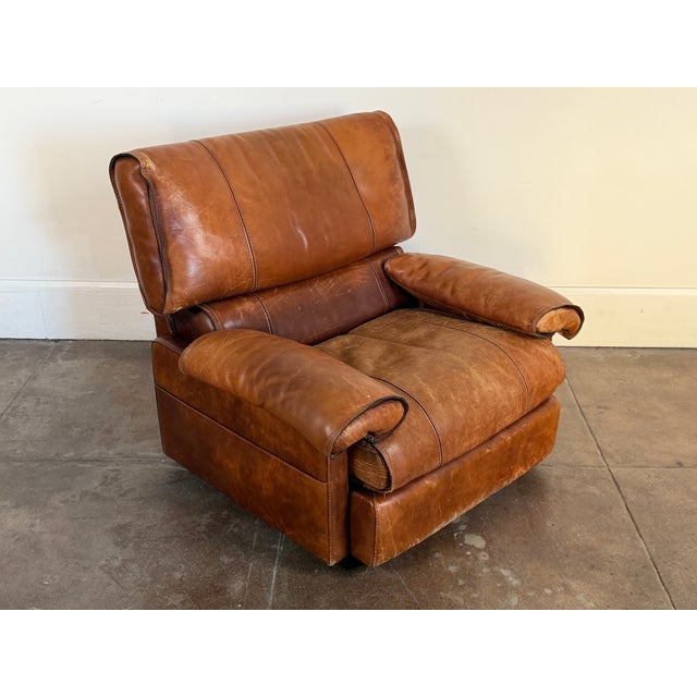 Mid-Century Modern Vintage 1970's Attributed to Roche Bobois Leather Lounge Chair With Ottoman Attributed For Sale - Image 3 of 16
