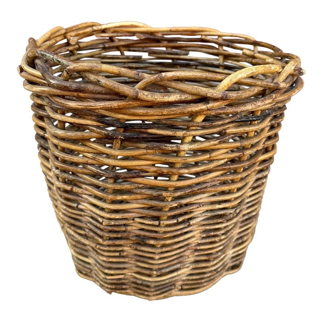 Vintage Rustic European Thick Wicker Basket For Sale