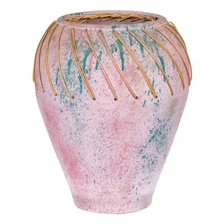 Hand-Crafted American Artists Collection Pink Pastel Vase with Weaving For Sale