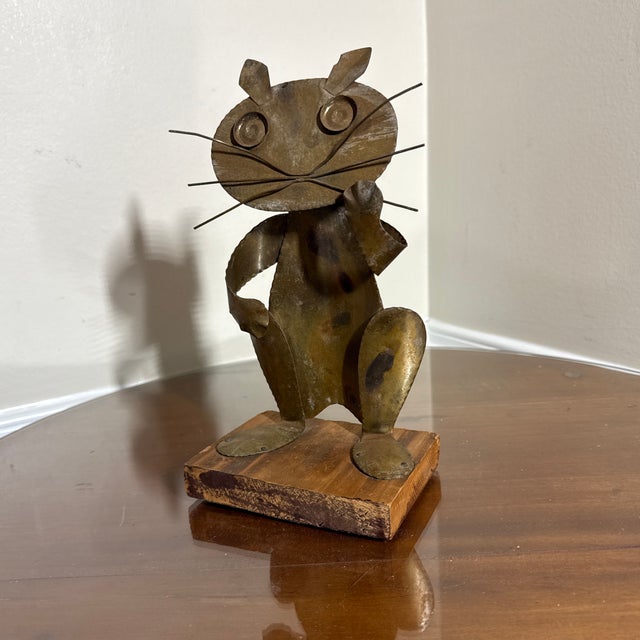 Vintage Midcentury Copper Cat Statue For Sale - Image 9 of 9