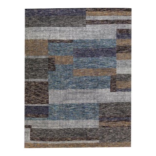 Modern Apadana's Safi Collection Handmade Earthy Tone Abstract Designed Wool Rug For Sale