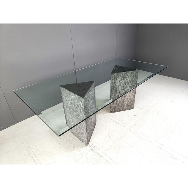 Vintage Brutalist GLass and Marble Dining Table, 1970s For Sale - Image 9 of 11