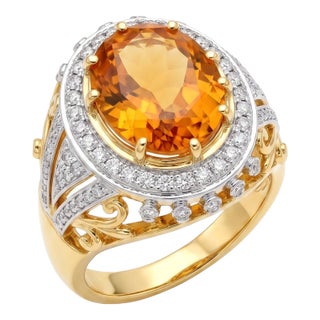 Natural Citrine 3.60cts & Diamond 1.0cts Ring in 18k Gold For Sale