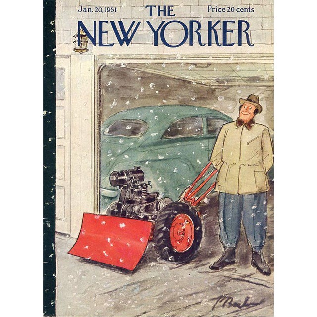 Original vintage New Yorker magazine cover dated January 20, 1951 featuring a Winter and Snow theme. Illustration by Perry...