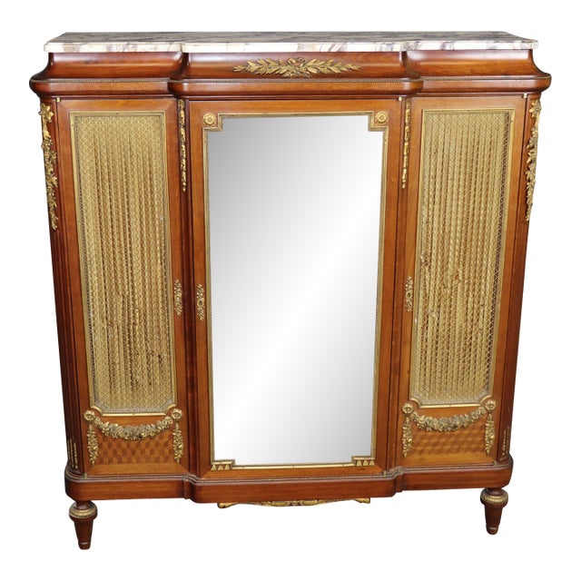 Superb French Breche D Violette Marble Brass Bronze Mounted Vitrine For Sale
