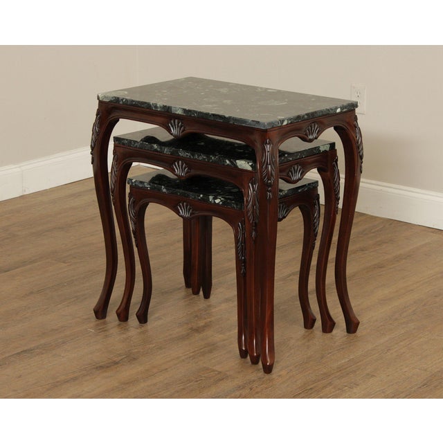 Rococo Style Set of Three Marble Top Mahogany Nesting Tables For Sale In Philadelphia - Image 6 of 18