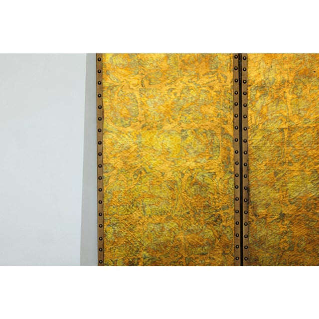 Scalloped Four-Panel Screen in Distressed Gold Leaf with Nailhead Trim For Sale - Image 10 of 12