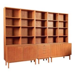 Large Mid Century Danish Teak Wood Bookshelf Wall Unit System For Sale