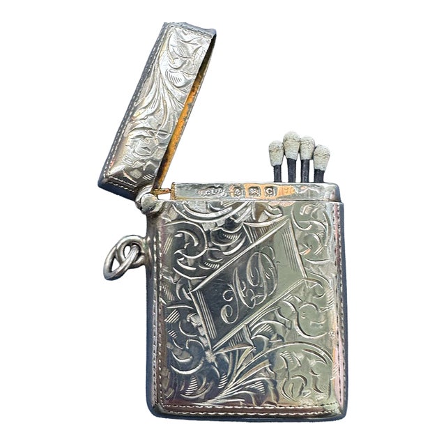 Antique English Sterling Silver Vesta Match Safe by Joseph Gloster Ltd, Birmingham 1927 For Sale