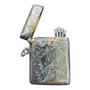 Antique English Sterling Silver Vesta Match Safe by Joseph Gloster Ltd, Birmingham 1927