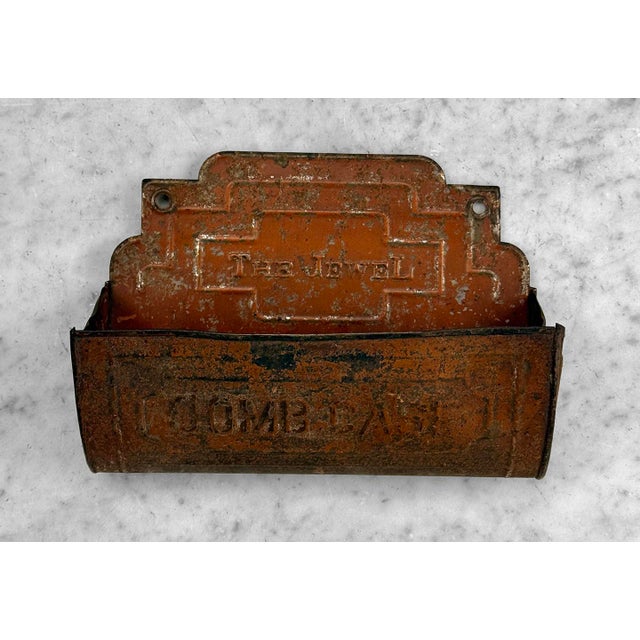 Art Deco Antique Art Deco Red Tin Hanging Barbers Comb Case Holder For Sale - Image 3 of 9