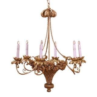 Mid-Century French Louis XVI Giltwood Six-Light Basket Floral Chandelier For Sale