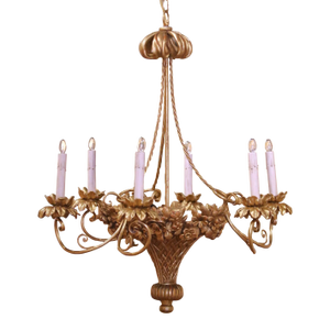 Mid-Century French Louis XVI Giltwood Six-Light Basket Floral Chandelier