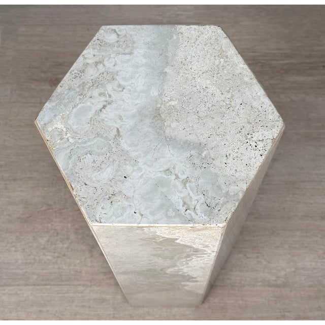 Stone Vintage Postmodern Italian Travertine Marbled Plant Stand Pedestal For Sale - Image 7 of 9