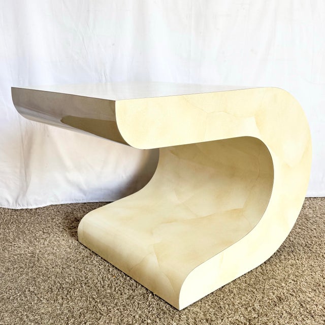 Postmodern Faux Goatskin Laminate Wave Side Tables For Sale - Image 4 of 6