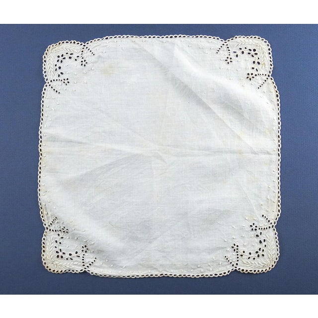 Shabby Chic Intricate Vintage Hand Embroidered Linen Table Mat For Sale - Image 3 of 3