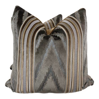 Kravet "Ithaka Velvet" in Lead/Beige 22" Pillows-A Pair For Sale