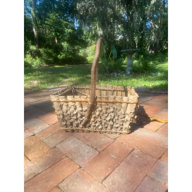 Early to mid 20th Century Primitive North Carolina Hand Made Twig Foraging Basket. From a North Carolina Estate. Large...