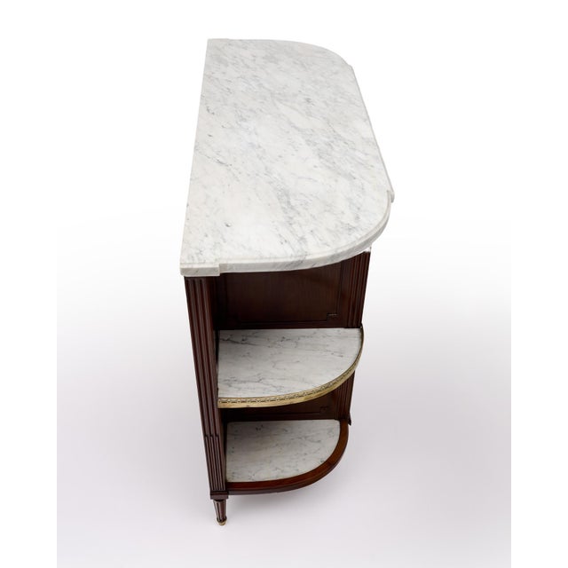 Wood French Louis XVI Style Mahogany Buffet With Marble Shelves and Tambour Doors, Circa 1880 For Sale - Image 7 of 8
