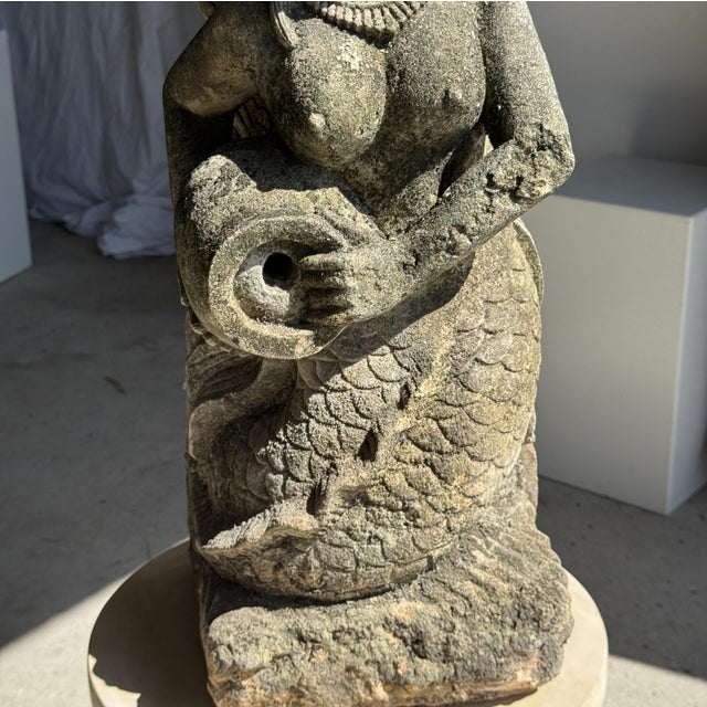 Boho Chic Unknown, Traditional Indonesian Mermaid Sculpture in Volcanic Limestone, 1980s, Stone For Sale - Image 3 of 10