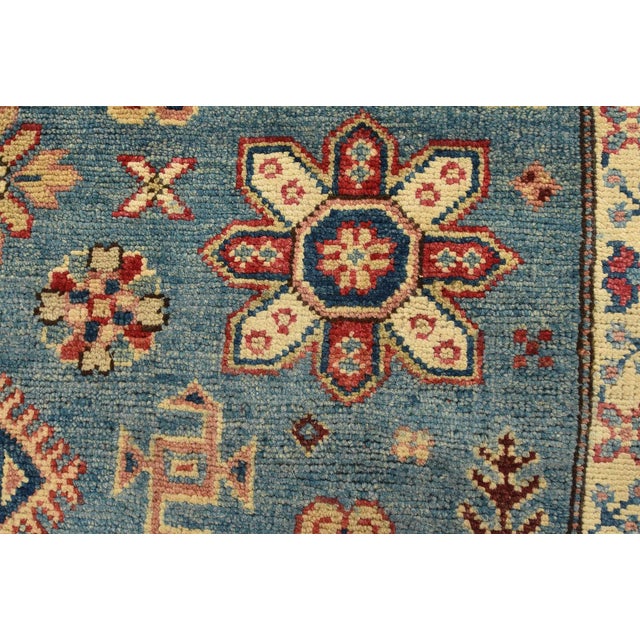 Kazak Rug 3’11” X 5’9” Blue Wool Tribal Hand-Knotted Oriental Carpet For Sale - Image 4 of 12