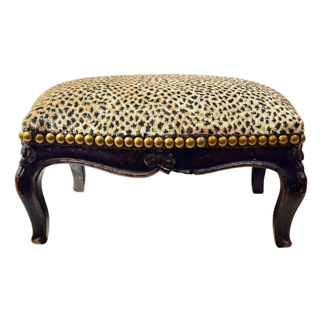 Late 18th Century French Carved Wood Footstool With Scalamandré Cheetah Velvet For Sale