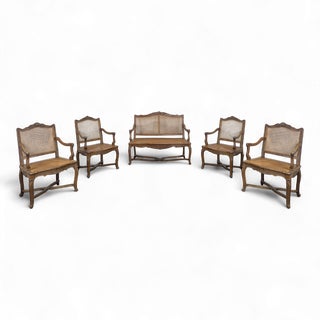 Regency Living Room Set in Walnut with Caning, Set of 5 For Sale