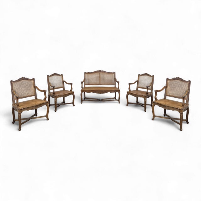 Regency Living Room Set in Walnut with Caning, Set of 5 For Sale
