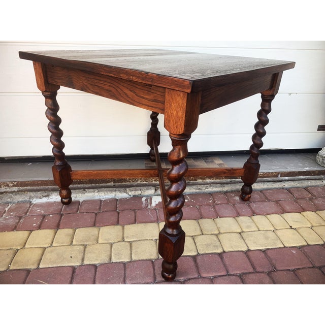 Small 19th Century Square Oak Table with Spiral Columns For Sale - Image 4 of 18