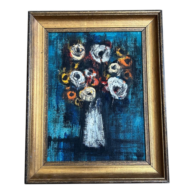 1970’s Abstract Expressionist Vase of Flowers Still Life Painting For Sale