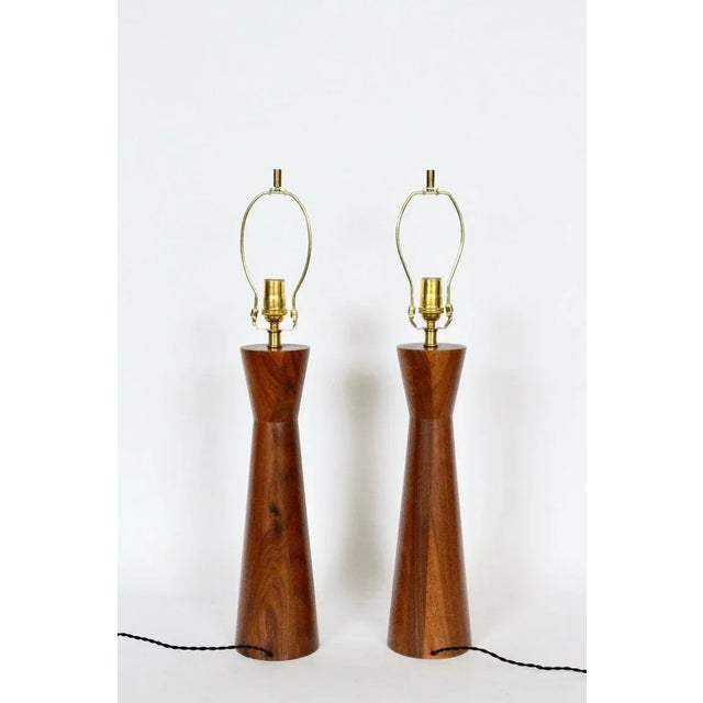 Mid-Century Modern Raymond Pfennig for Zina Walnut Hourglass Table Lamps, 1960s - A Pair For Sale - Image 3 of 13