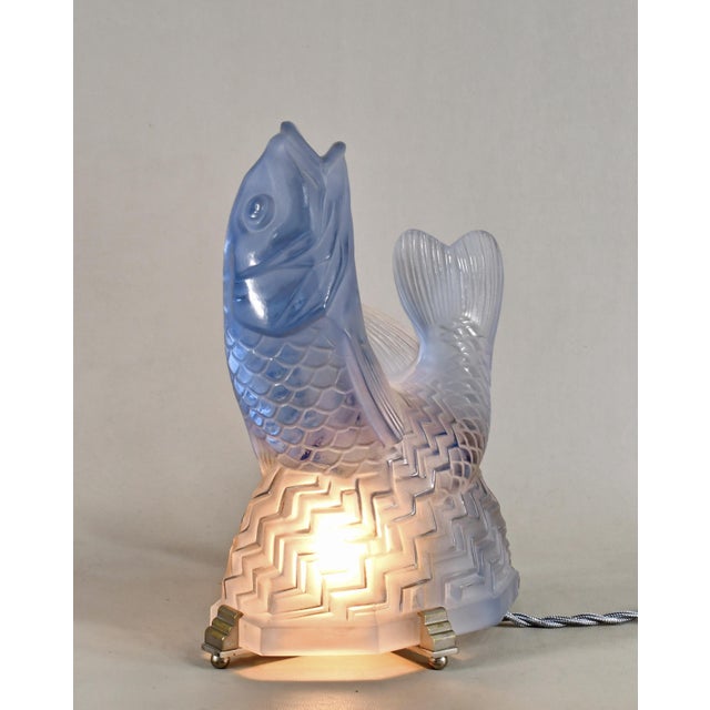 Blue Art Deco Lamp by Pierre d'Avesn Lorrain Daum & Charles Ranc - 1930 France For Sale - Image 8 of 14