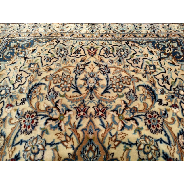 Vintage Persian Nain Area Rug, Handwoven Floral Pattern With Silk Highlights, Ivory & Blue, 4’ X 7’ For Sale - Image 10 of 12