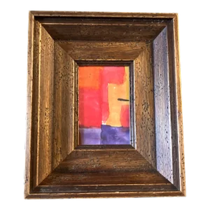 1970’s Vintage Original Abstract Watercolor Painting Chunky Tabletop Frame