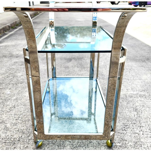 1970s MCM Milo Baughman Style Chrome Bar Serving Cart 1970s For Sale - Image 5 of 18