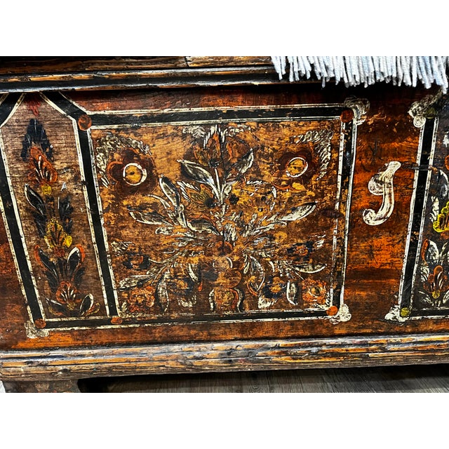 Mid 19th Century Antique Austrian Painted Trunk For Sale - Image 5 of 8