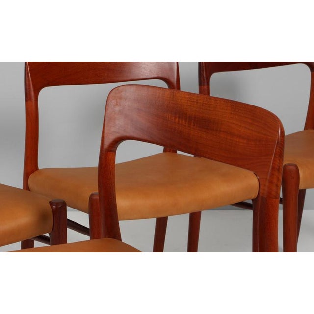 Wood Dining Chairs in Teak and Full Grain Leather by N. O. Møller for J. L. Møllers, 1960s, Set of 4 For Sale - Image 7 of 10