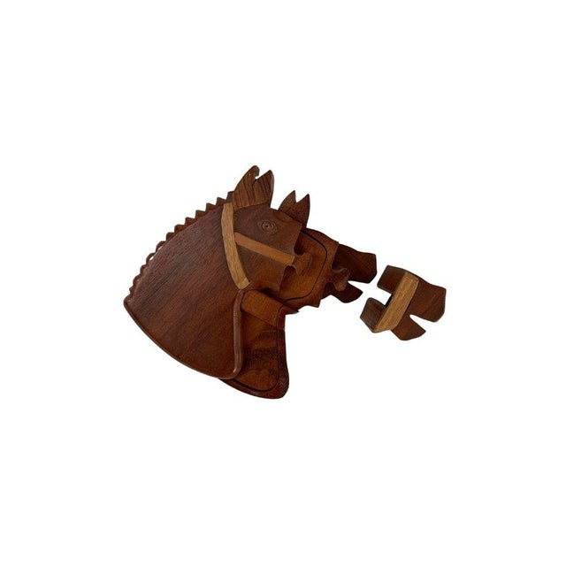 Rustic Hand Carved Folk Art Wood Horse Puzzle Box For Sale - Image 3 of 7