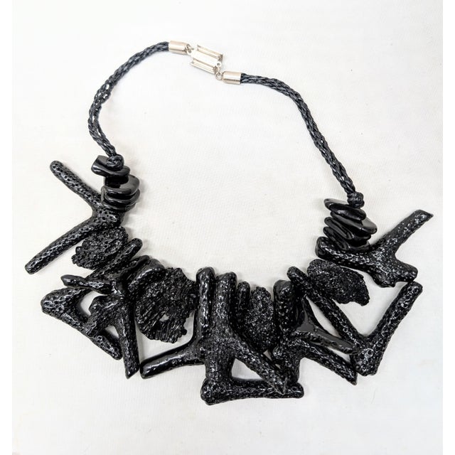 Black Vintage Signed Ugo Correani Italy Faux-Black Coral Collar Necklace For Sale - Image 8 of 9