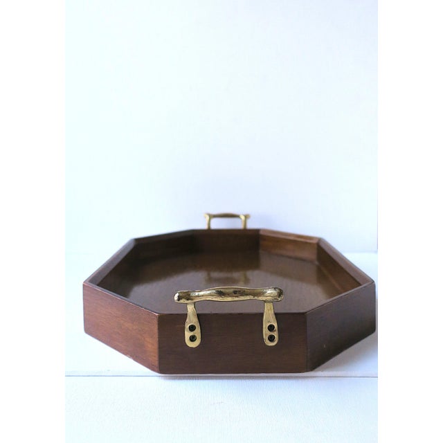 Wood and Brass Serving Tray For Sale - Image 10 of 12