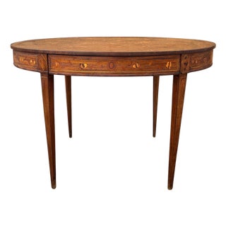 Oval Marquetry Side Table with Drawer, Early 20th Century For Sale