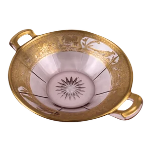 Vintage 1930s Heisey Pale Pink Cottage Glass and Gold Trinket Dish Catchall Made in Usa