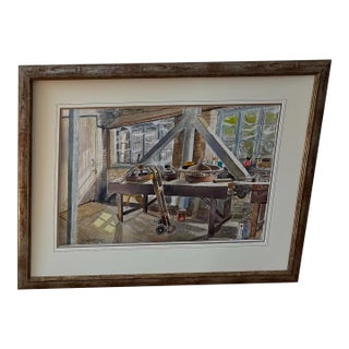 1990s Signed Watercolor of Mould Workshop in England, Framed For Sale