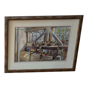 1990s Signed Watercolor of Mould Workshop in England, Framed