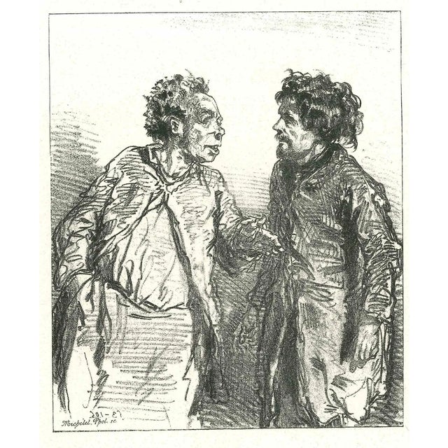 Paul Gavarni, The Conversation, Original Lithograph, 1881 For Sale