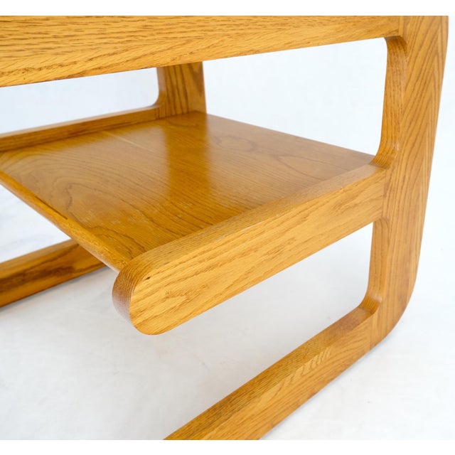Mid-Century Solid Oak Smoked Glass Top End Side Tables W Shelves - A Pair For Sale - Image 4 of 12