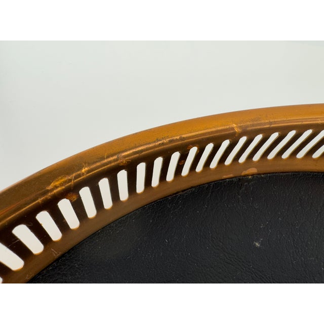 Metal Mid 20th Century Black Faux Leather and Brass Gallery Serving Tray For Sale - Image 7 of 9